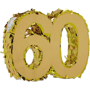 Mini Gold Foil Pinata for 60th Birthday Party, Anniversary, Number 60 (7.8 x 6.5 x 2 In)