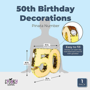 Gold Foil Pinata for 50th Birthday Party (16.5 x 13 In)