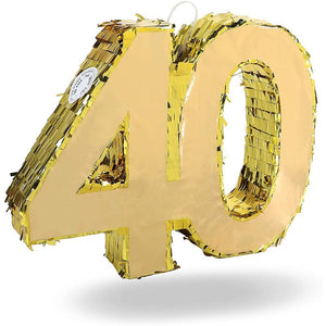 Gold Foil Pinata for 40th Birthday Party (16.5 x 13 Inches)