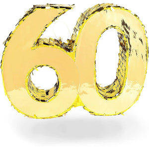 Gold Pinata for 60th Birthday Party, Number 60 (16.5 x 13 x 3 In)