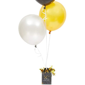 50th Birthday Party Balloon Weights, Black and Gold Decorations (6 oz, 6 Pack)