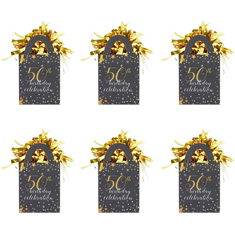 50th Birthday Party Balloon Weights, Black and Gold Decorations (6 oz, 6 Pack)