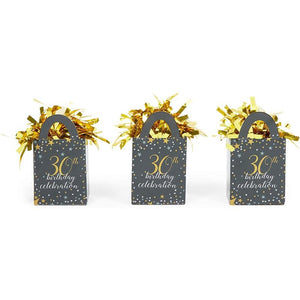 30th Birthday Party Balloon Weights, Black and Gold Decorations (6 oz, 6 Pack)