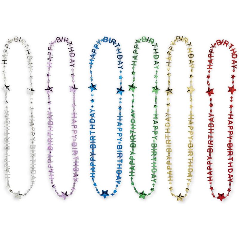 Happy Birthday Bead Necklace, Rainbow Party Favors (24 Pack)