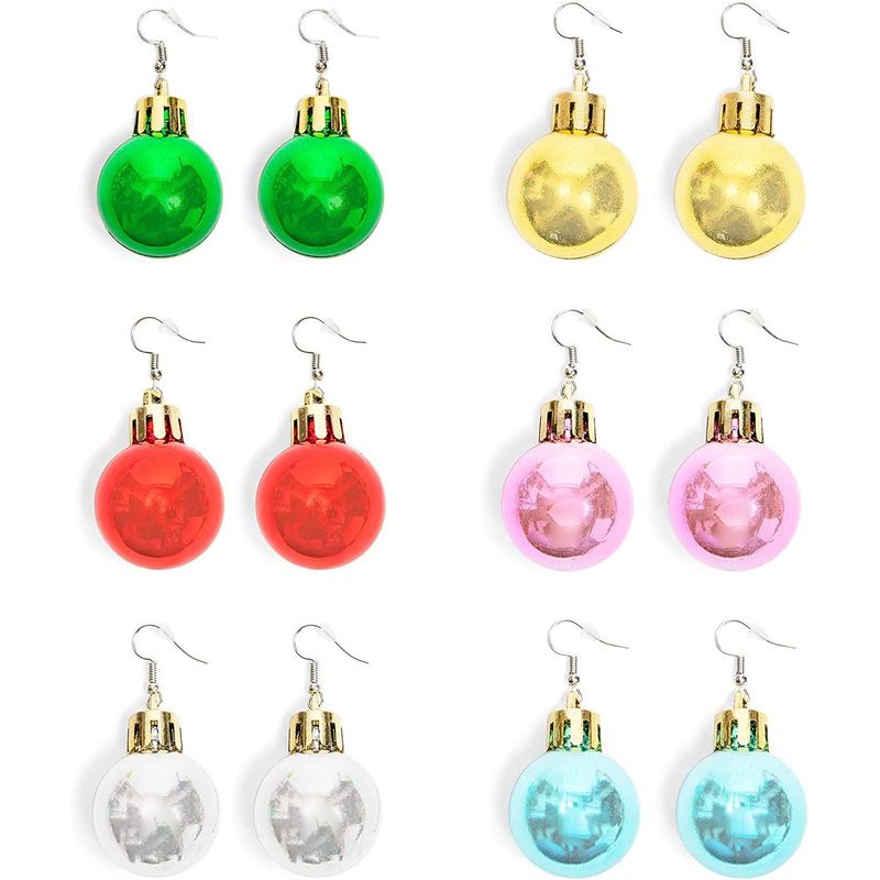 Christmas Ornament Earrings for Women, Holiday Jewelry (6 Pairs)