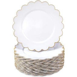 White Plastic Plates with Gold Scalloped Edge (9 Inches, 50 Pack)