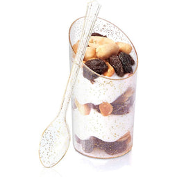 Gold Glitter Mini Dessert Cups with Spoons, Serves 60 (3 oz, 120 Pieces)