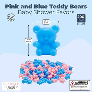 Gender Reveal Party Favors, Mini Teddy Bears (Blue, Pink, 0.65 in, 200 Pack)