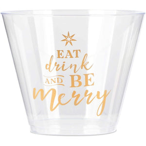 Be Merry Plastic Wine Cups for Christmas (9 oz, 50 Pack)