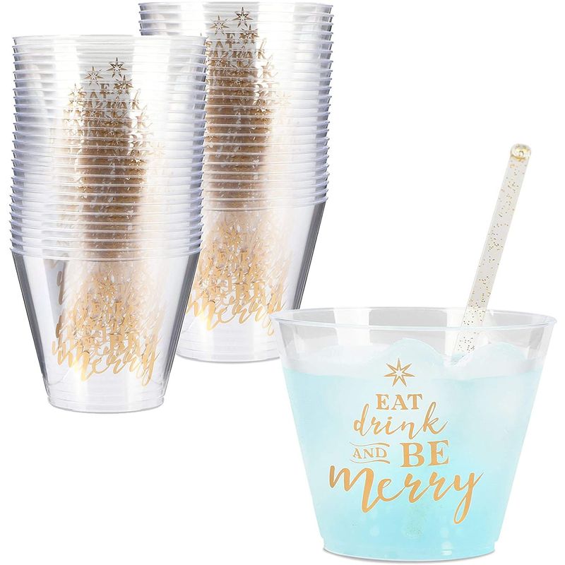Be Merry Plastic Wine Cups for Christmas (9 oz, 50 Pack) – Sparkle