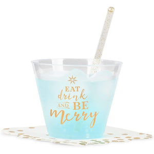 Be Merry Plastic Wine Cups for Christmas (9 oz, 50 Pack)