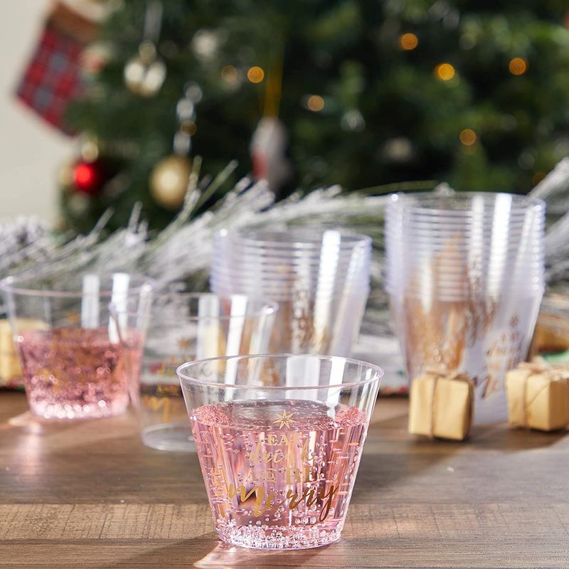 Be Merry Plastic Wine Cups for Christmas (9 oz, 50 Pack) – Sparkle and Bash