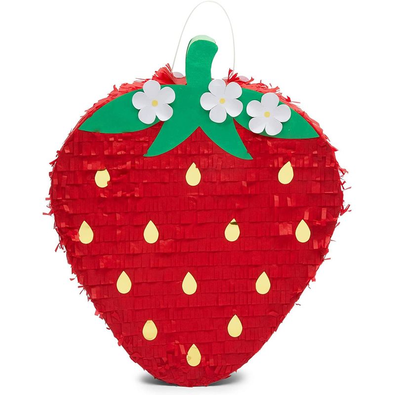 Small Strawberry Piñata for Fruit Summer Birthday Party (16.5 x 13 x 3 Inches)