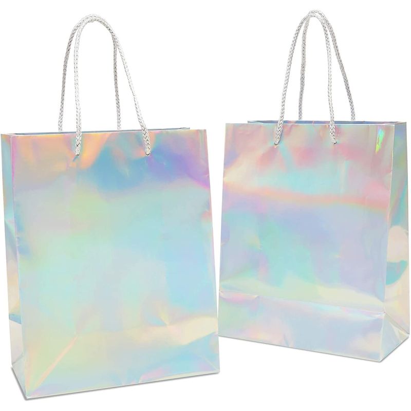 Silver Gift Bags with Handles, Small Gift Bag (9.25 x 8 x 4.25 in, 24 Pack)