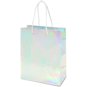 Silver Gift Bags with Handles, Small Gift Bag (9.25 x 8 x 4.25 in, 24 Pack)
