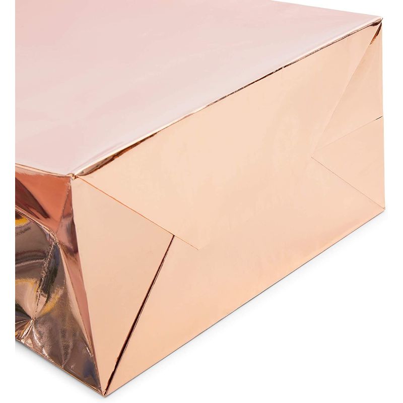 Rose Gold Metallic Medium Gift Bags with Handles for Weddings, Birthdays (9.25 x 8 x 4.25 in, 24 Pack)