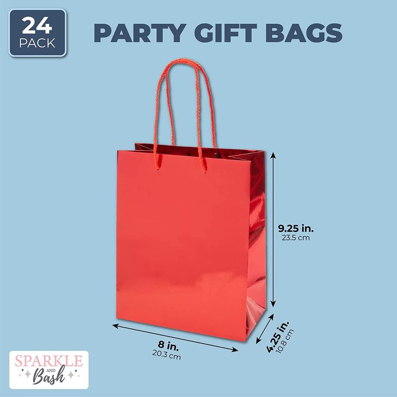 Red Metallic Medium Gift Bags with Handles for Weddings, Birthdays