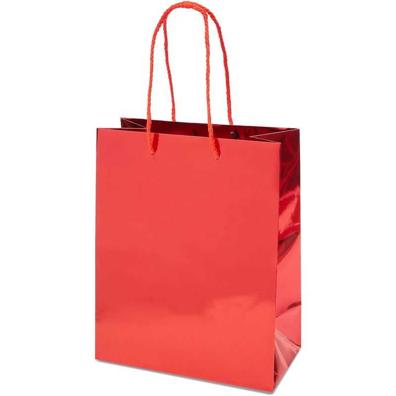 Small Metallic Red Paper Gift Bags with Metallic Handles, Party