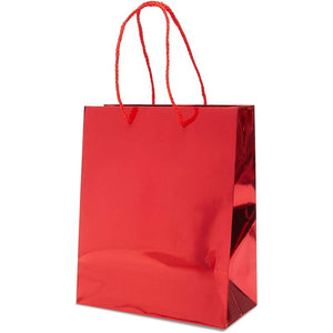 Red Metallic Medium Gift Bags with Handles for Weddings, Birthdays (9.25 x 8 x 4.25 in, 24 Pack)