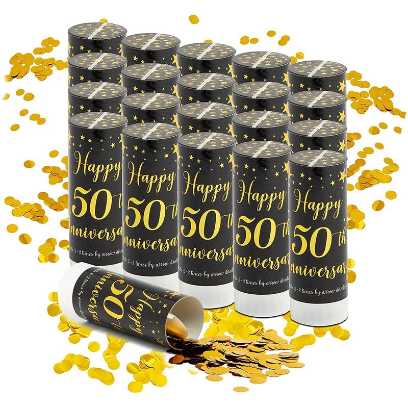 50th Anniversary Confetti Party Poppers, Gold Foil Decorations (20 Pack)
