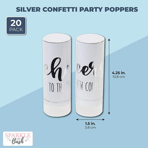 White Confetti Party Poppers, Wedding Decorations for Reception (1.5 x 4.2 in, 20 Pack)