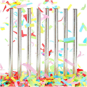 Colorful Confetti Wands for Birthday Party (14 in, 8 Pack) Silver