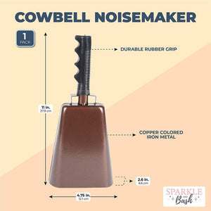 Copper Cow Bells with Handles, Noise Makers (4.75 x 11 In, 1 Pack)