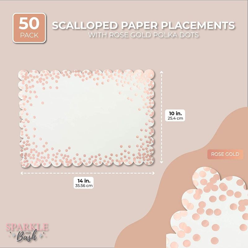 Scalloped Paper Placemats with Rose Gold Foil Polka Dots (14 x 10