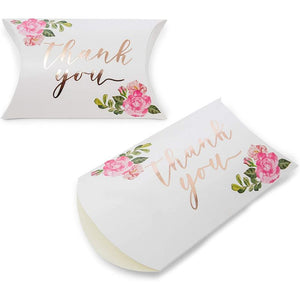Wedding Pillow Boxes, Rose Gold Foil Thank You Party Favors (5.15 x 1.35 In, 100 Pack)