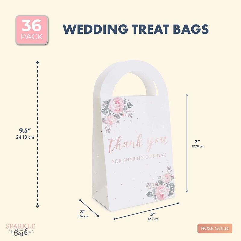 Thank You for Sharing Our Day Wedding Treat Bags with Handles, Rose Gold Foil (5 x 9.5 x 3 Inches, 36 Pack)