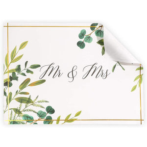 Mr and Mrs Paper Placemats for Wedding, Engagement Parties, Gold Foil, Leaves (14 x 10 in, 50 Pack)