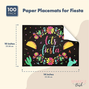 Cinco de Mayo Placemats, Let's Fiesta Table Decorations (10 x 14 In, 100 Pack)