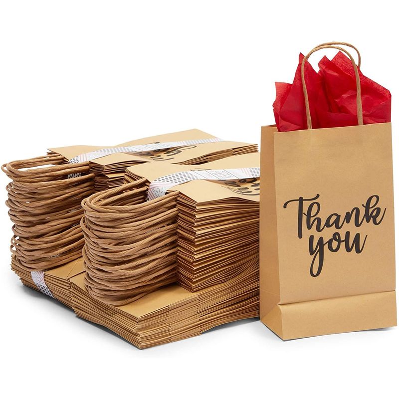 Thank You Party Favor Kraft Bags (9 x 5.3 x 3.15 in, 100 Pack)