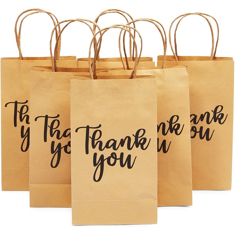 Thank You Party Favor Kraft Bags (9 x 5.3 x 3.15 in, 100 Pack)