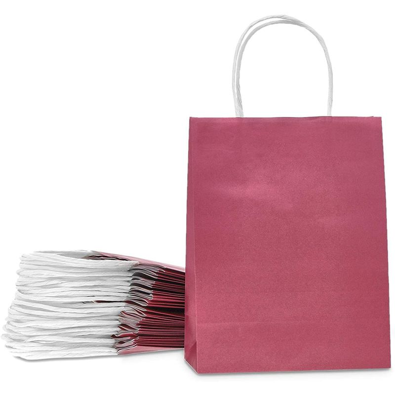 Kraft Gift Bags with Handles, Medium Gift Bag (Burgundy, 8 x 10 x 4 in, 25 Pack)