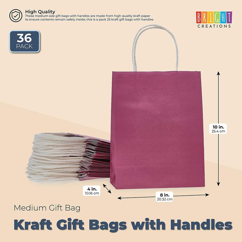 Kraft Gift Bags with Handles, Medium Gift Bag (Burgundy, 8 x 10 x 4 in, 25 Pack)