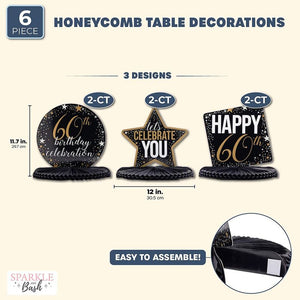60th Birthday Party Honeycomb Centerpiece Decoration (12 x 11 In, 6 Pack)