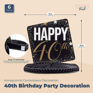 40th Birthday Party Honeycomb Centerpiece Decoration (12 x 11 In, 6 Pack)