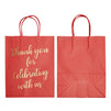 24-Pack 8x4x10-Inch Red Gift Bags with Gold Foil Script, Medium-Sized Thank You Bags with Handles and 24 Sheets White Tissue Paper