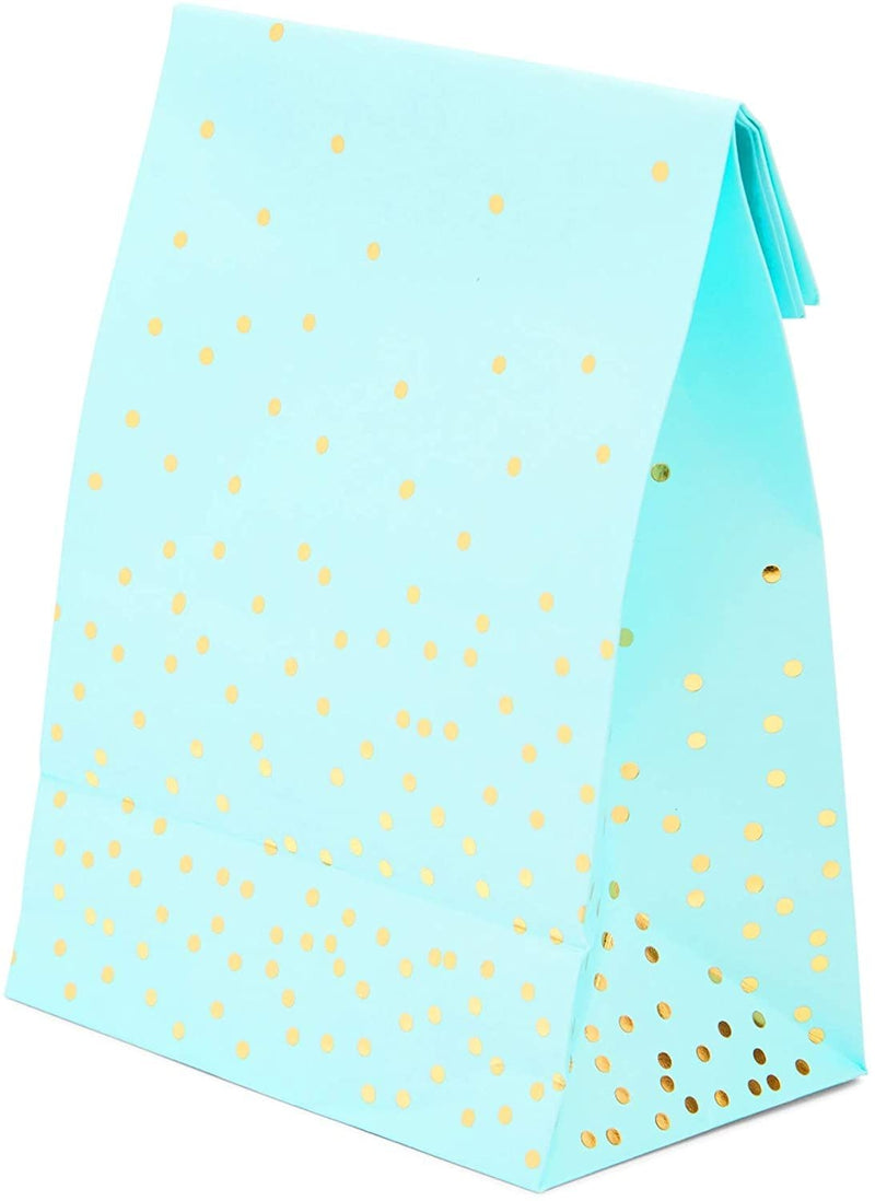 Blue Gift Bag, Party Favor Bags with Gold Stickers (5.15 x 8.6 In, 36 Pack)