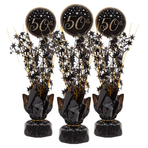 3 Pack 50th Birthday Decorations, Black and Gold 50th Anniversary Cascading Centerpieces (14.5 Inches)