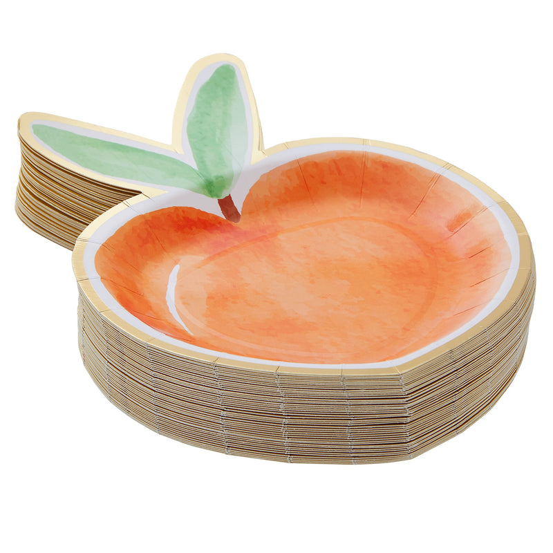 48 Pack Peach Paper Plates with Die-Cut Design and Gold Foil Border for Peach Themed Party Decorations (7 in)