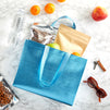20-Pack Non-Woven Reusable Shopping Bags with Handles, 10x3.9x12.6-Inch Metallic Blue Tote Bags for Groceries and Gifts