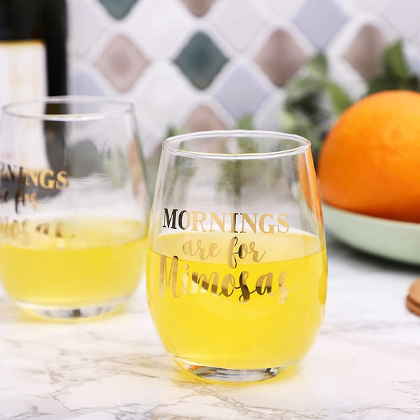 Mornings Are for Mimosas Stemless Wine Glass (16 oz, 2 Pack) – Sparkle ...