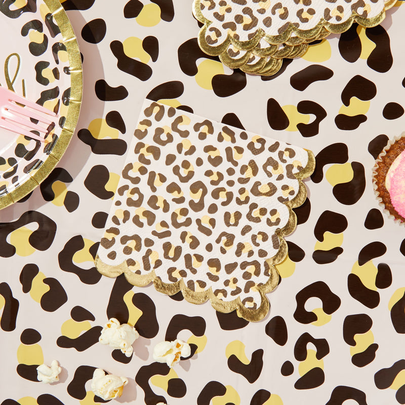 50 Pack Cheetah Print Scalloped Foil Napkins for Safari Birthday Party Supplies