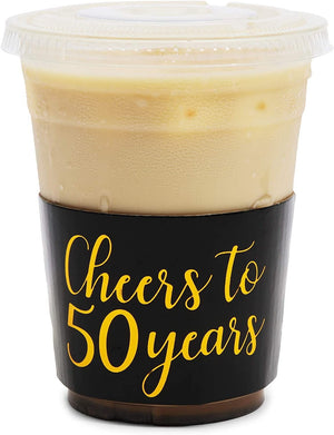 Coffee Cup Drink Sleeves for 50th Anniversary or Birthday, Fits 12-16 oz (Gold Foil, 50 Pack)