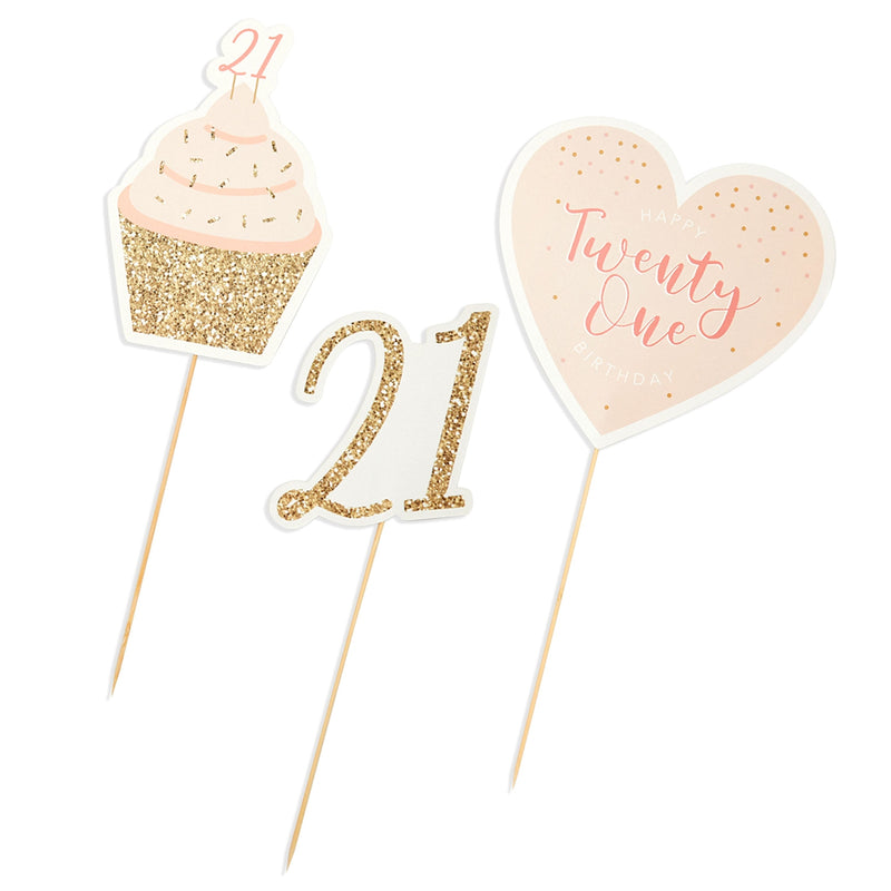 Happy 21st Birthday Decorations Party Centerpieces, Pink Stick Table Toppers, 6 Designs (30 Pieces)