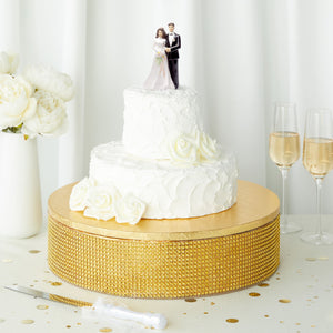 2 Piece Gold Wedding Cake Stand with Rhinestones and 16 Inch Cake Drum for Birthday and Banquets