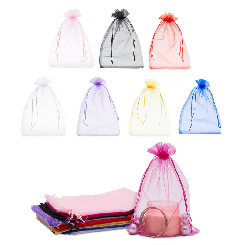 Organza Gift Bags with Drawstring, 8x12 Pouches for Party Favors (8 Colors, 100 Pack)