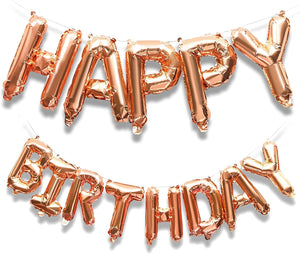 Happy Birthday Balloons Banner (16 in, Rose Gold Foil)